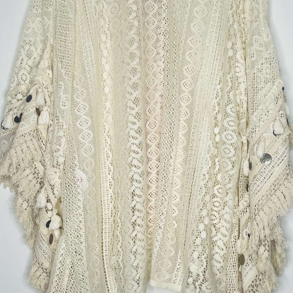 Avani Del Amour pullover Boho 100% Cotton crochet hippie Fringe poncho Size S/M - Picture 14 of 15